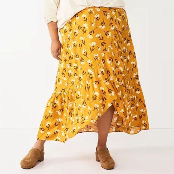 Sonoma Skirts Nwt Sonoma Golden Yellow Floral Midi Skirt Poshmark